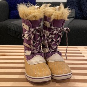 Sorel Kids Purple and Tan Fur-Trim Snow Boots